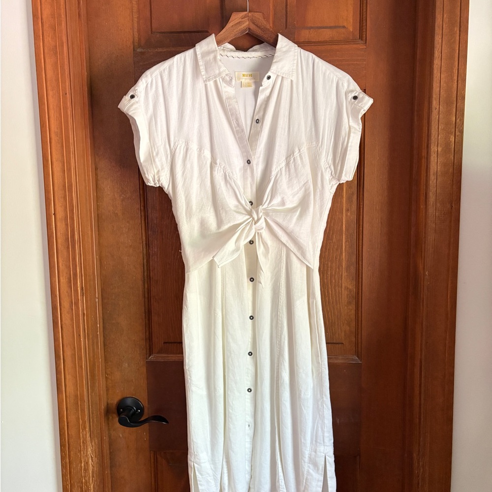 Maeve Anthropologie White Tie-Front Midi Dress